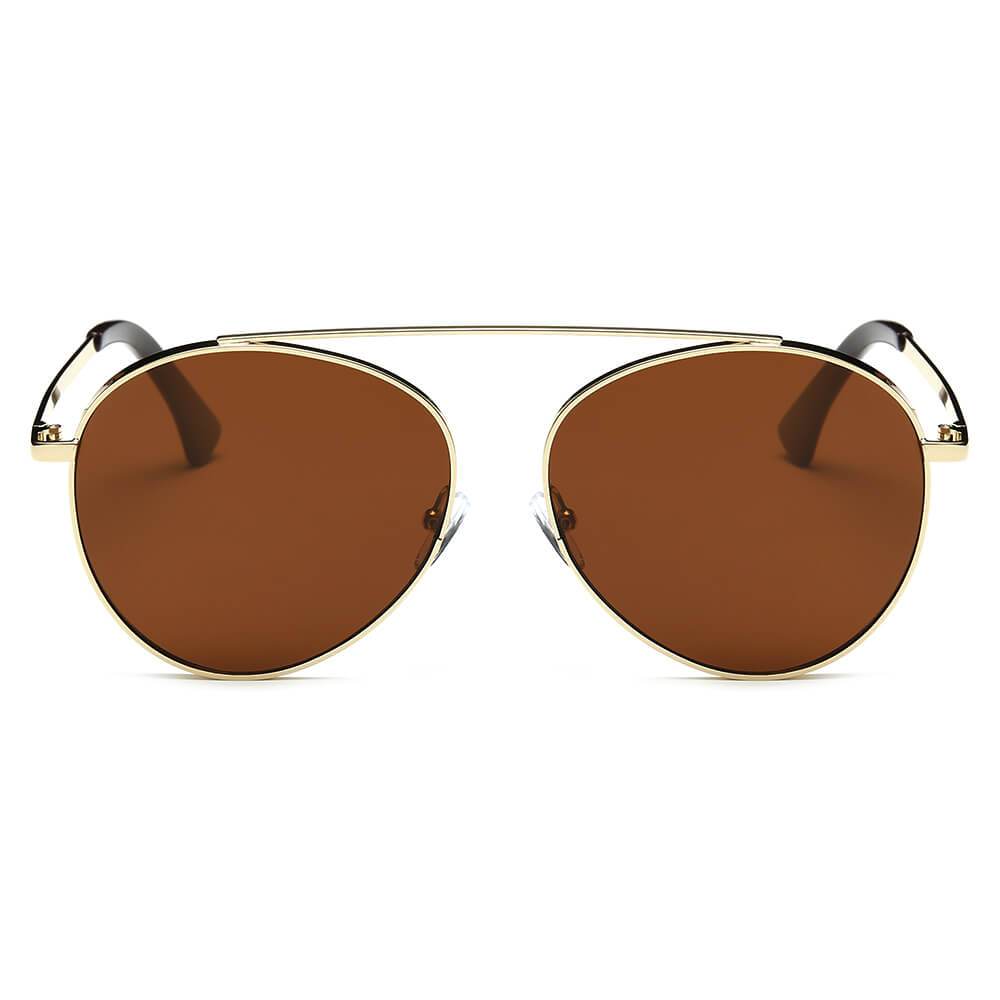 Bethel - Retro Mirrored Lens Teardrop Aviator Sunglasses