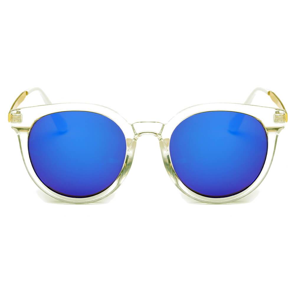 FINDLAY | Women's Retro Mirrored Lens Horned Rim Round Sunglasses